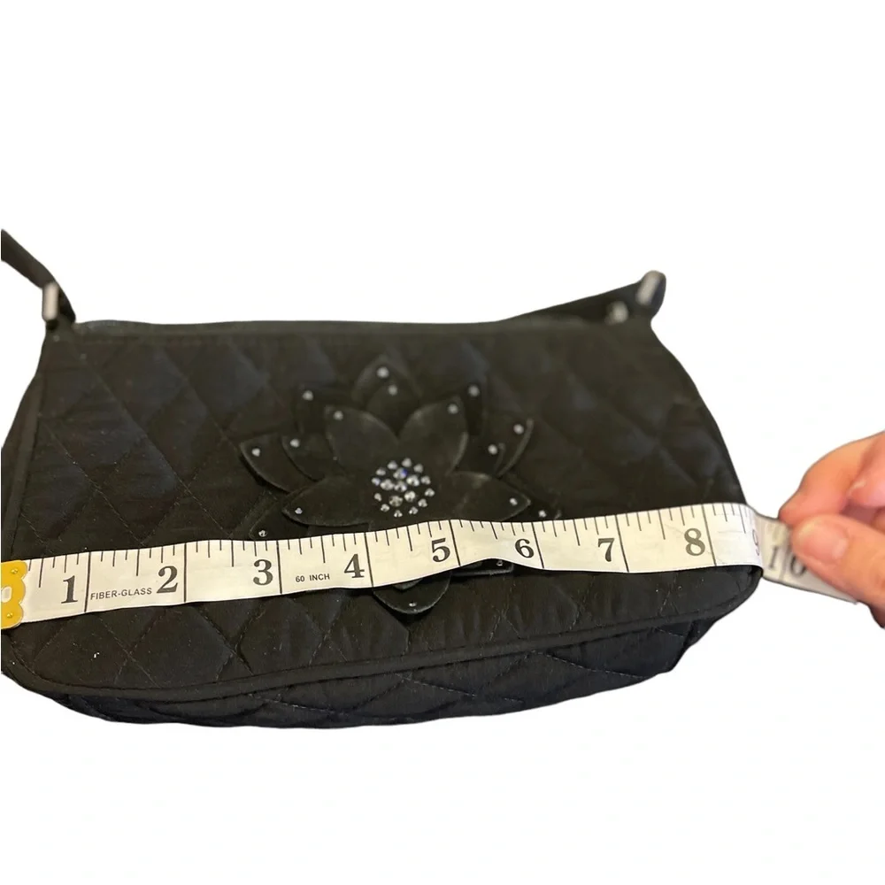 Vera Bradley Black Quilted Shoulder Bag With Floral Appliqué and Rhinestones - Picture 6 of 7